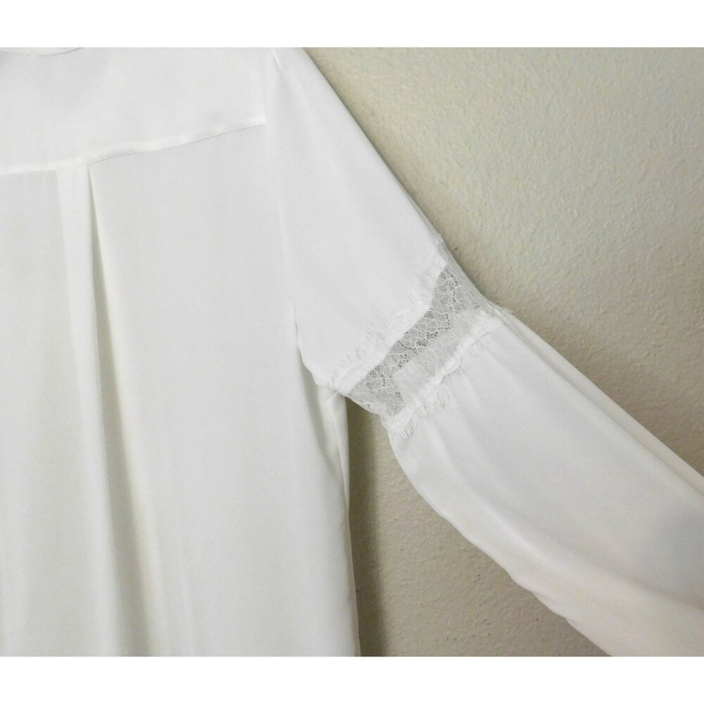 Libby Edelman Blouse XL Ivory Off-White Lace Trim Long Sleeve BoHo - Picture 5 of 10
